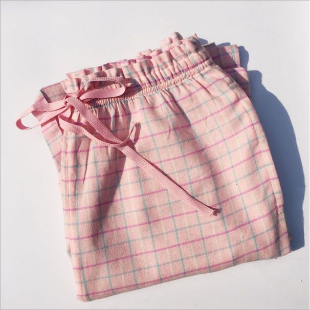 Spring Summer Women 100% Cotton Sleep Pants Female Plus Size Night Trousers Casual Plaid Pajama Pants Home Loungewear Home Pants_ecoleips.com