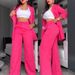 Summer Women's Elegant Solid Color Split Sleeve Lapel Straight Leg Suit Pants Set European And American Foreign Trade Clothing_ecoleips.com