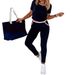 Women's Clothing Casual Contrast Color Round Neck Short Sleeved T Shirt With Slim Elastic Waist Trousers_ecoleips.com