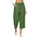 Suitable For All Seasons Women's Summer Loose Cotton Linen Elastic Waist Wide Leg Cropped Casual Pants_ecoleips.com