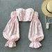 Elegant Floral Puff Sleeve Blouse - Chic Off-Shoulder Top For Women, Sweet & Stylish Long Sleeve Shirt, Versatile For Office & Casual Wear_ecoleips.com