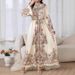 A Court-Style Stand-Up Collar, Lantern Sleeve Coat With Wavy Edges And A Long Retro Printed Dress_ecoleips.com