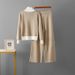 Women's Knitted Cardigan Top And Wide Leg Pants Set Double Headed Zipper Casual Spring Autumn Two Piece Outfit_ecoleips.com