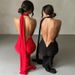 Dulzura One Shoulder Backless Ruched Slim Ribbon Long Dress Women Solid Sexy Elegant Dress Evening Party Club Prom Summer Outfit_ecoleips.com