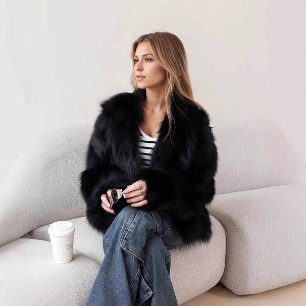 Turnable Stand-up Collar Fox Fur Jacket Women's Fur Top_ecoleips.com