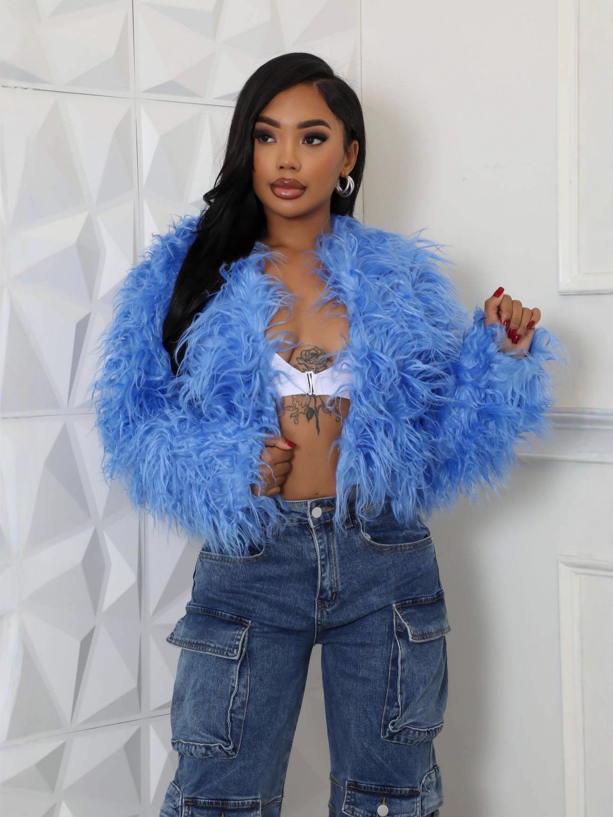 Women's Clothing Short Faux Fur Cardigan 6 Loose Plush Outerwear Lightweight Coat_ecoleips.com