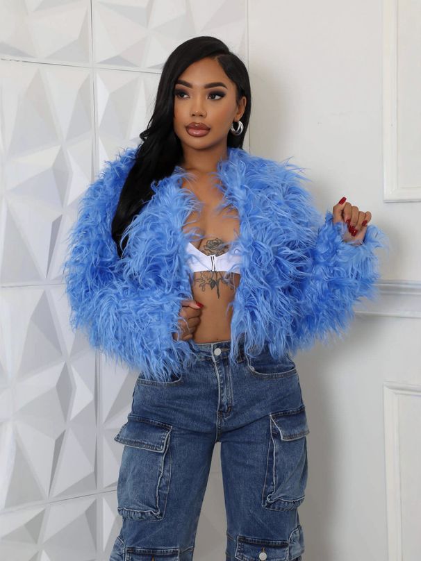 Women's Clothing Short Faux Fur Cardigan 6 Loose Plush Outerwear Lightweight Coat_ecoleips.com