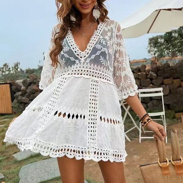 Bohemian Crochet Bikini Set – Sexy Halter Neck & Tie-Side Beach Swimsuit For Women_ecoleips.com