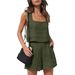 Women's 2 Piece Casual Set Linen Shorts Sleeveless Top And Vest New European And American Style_ecoleips.com