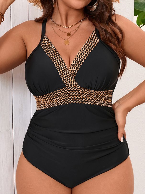 VigoJany 2026 Black Strapped Plus Size Swimwear Women Sexy Push Up Large One Piece Swimsuit Backless Beach Chubby Bathing Suit_ecoleips.com