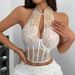 K New Sexy Lace Chinese Qipao Style Hanging Neck Collar Slim Fit Strapless Fish Bone Exposed Back Mini Top_ecoleips.com