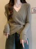 girl Plus Size Design Sense Regular Shoulder Long Sleeve Knitted Sweater For Women Early Autumn Irregular Shape Fat MM_ecoleips.com