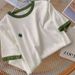 This Year, Beautiful And Foreign Shirts Are Popular, Unique And Super-good-looking Tops, Pink Green-edged Short-sleeved Crew-neck T-shirts_ecoleips.com