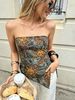 Boho Sun Print Strapless Tube Top For Women - Asymmetrical Hem Side Tie Corset, Perfect For Summer And Street Style_ecoleips.com