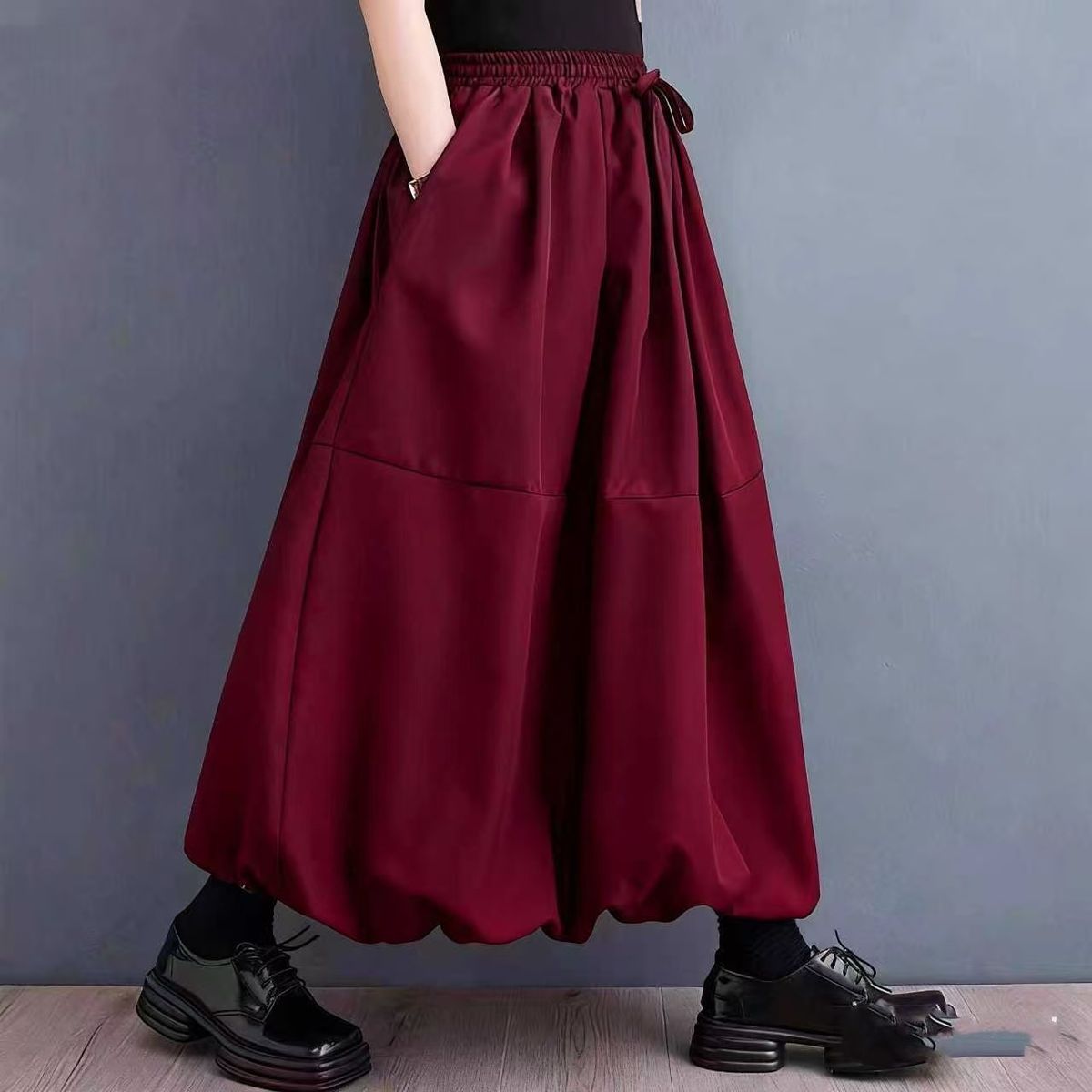 High Waisted Midi Skirt plus Size Women Loose Fit Flattering Solid Color Tie up a Line Full Skirt for 200 Lbs_ecoleips.com