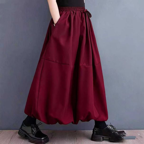 High Waisted Midi Skirt plus Size Women Loose Fit Flattering Solid Color Tie up a Line Full Skirt for 200 Lbs_ecoleips.com