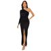 Women’s Clothing one shoulder long sleeved slit waist hugging hip sequin dress_ecoleips.com