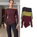 Women's Asymmetrical Pleated T-Shirt Long Sleeve Solid Color European And American Style Top for Autumn Foreign Trade_ecoleips.com