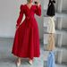 Women's Clothing Women's Elegant Light Luxury Pleated Dress Style Solid Color Cross Neck Full Swing For Formal & Casual For Women_ecoleips.com