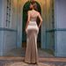 European And American New Women's Fashion One-Shoulder Ruched Waist Split Sexy Dress Party Evening Gown_ecoleips.com
