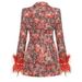 Foreign Trade New Product European And American High-end Women's V-neck Floral With Feather Decoration On Cuffs Elegant_ecoleips.com