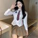 Women's Slimming Pleated Skirt And Long Sleeved Fitted Shirt Set JK Style Japanese Schoolgirl a Versatile Wholesale Clothing_ecoleips.com