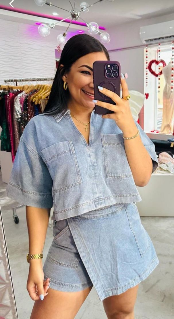 Women's Clothing Comfortable Casual Denim Suit For Women In Summer Loose And Slim POLO Short Sleeved Shirt Irregular Skirt And Pants Two Piece Suit_ecoleips.com
