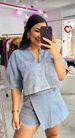 Women's Clothing Comfortable Casual Denim Suit For Women In Summer Loose And Slim POLO Short Sleeved Shirt Irregular Skirt And Pants Two Piece Suit_ecoleips.com