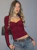 Hugcitar Elegant Long Sleeve Solid Patchwork Lace Bandage Sexy Crop T-Shirt Top Slim Fall Women Clothes Birthday Party Festival_ecoleips.com