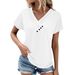 Step Into 2025 Summer Top Women's Solid Color V-neck Casual T-shirt Short Sleeve_ecoleips.com