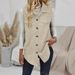 Corduroy Duster Vest For Women – Longline Button-Up Shacket With Lapel Collar, Casual Office Cardigan In Camel/, Polyester Layering Essential_ecoleips.com