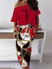 Women's Off-Shoulder Printed Two-Piece Set T-Shirt And Skirt Casual Fashion Outfit plus Size Available_ecoleips.com