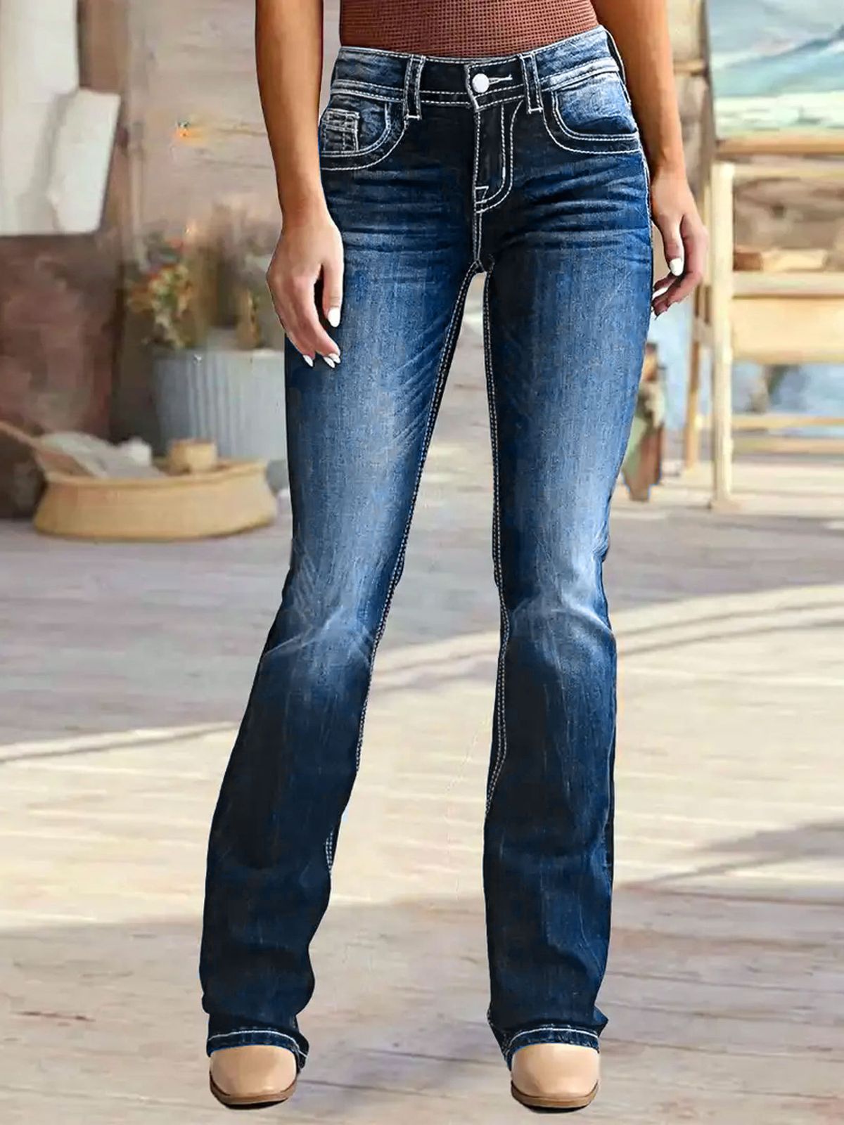 Women's Slim Fit Stretch Denim Jeans – High Waist Comfortable Casual Jeans With Embroidery Detail_ecoleips.com