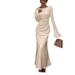 Elegant Bell-Sleeve Maxi Dress – Stretchy Acetate Evening Gown With Fishtail Hem (White/Black/Coffee/Mint Green, S-XL, 95% Acetate, Slinky Drape)_ecoleips.com