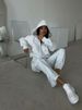 Casual European And American Women's Suit Solid Color Long-sleeved Zipper Hoodie Elastic Lace-up Pants Two-piece Set_ecoleips.com