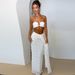 51751 European American Foreign Trade Cross-Border Strapless Women's Metal Color-Block Crop Striped Top And Skirt_ecoleips.com