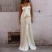 Fashion Ruffles Backless Solid Long Dress Elegant Strapless Hight Waist Satin Gowns Sexy Sleeveless Split Premium Vacation Dress_ecoleips.com