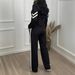 Women's Color Block Striped Top With Collar And Zipper Paired With Wide Leg Pants Spring Autumn Fashion Set_ecoleips.com