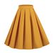 Retro Hepburn Style Pleated Midi Skirt Solid Color A-Line Waist Cinching Wide Hem Versatile Fluffy 50s Women's Bottoms_ecoleips.com