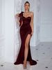 New Off-Shoulder Slit Long Dress Solid Color Sexy Evening Gown Fashion Style_ecoleips.com