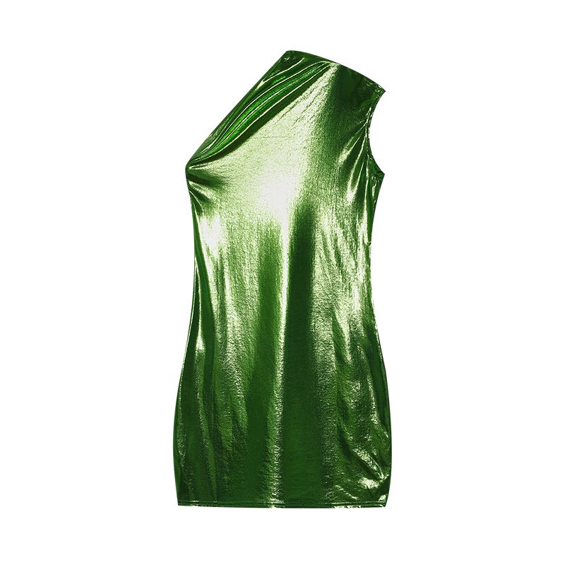 Spring New Sexy Slim Fit Solid Color Slant Shoulder Sleeveless Wrapped Hip Dress_ecoleips.com
