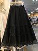 Slimming Elegant A-Line Maxi Skirt White Lace Trim Embroidered Hollowed Out Detail Casual Mid-Calf Spring/Autumn Skirt_ecoleips.com