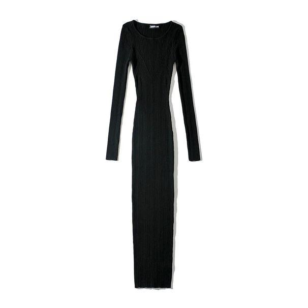 European And American Style INS Hot Girl Stretchy Slim-fit Ribbed Geometric Pattern Knitted Bodycon Dress With Long_ecoleips.com