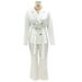 Women's Professional Suit Set - Stretch Polyester Blazer & Straight-Leg Pants, Office Workwear, Fall Collection (White, S/M/L/Xl)_ecoleips.com