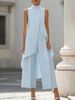 European And American Fashion Slimming High Neck Sleeveless Faux Two Piece Jumpsuit Elegant Irregular Design New Arrival for Women_ecoleips.com