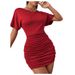 European And American Cross-Border Women's Fashion French Batwing Sleeve Elegant Short Bodycon Slim Waist Ruched Dress_ecoleips.com