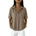 Women's Casual Short Sleeve Shirt With Lapel Collar - Versatile Basic Top For Everyday Wear, Comfortable Breathable Blouse_ecoleips.com