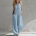 Women's Casual Linen Cotton Jumpsuit Style Sleeveless Double Pocket Jumpsuit Fashion_ecoleips.com