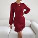 Women's Long Sleeve Bodycon Knit Dress, High Waist A-Line Dress With Ruffle Hem, Sexy & Elegant Fall/Winter Dress (Burgundy/Black/Khaki)_ecoleips.com