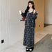Autumn Winter New Korean Fashion Lace-Up 2-Piece Printed Maternity Dress_ecoleips.com